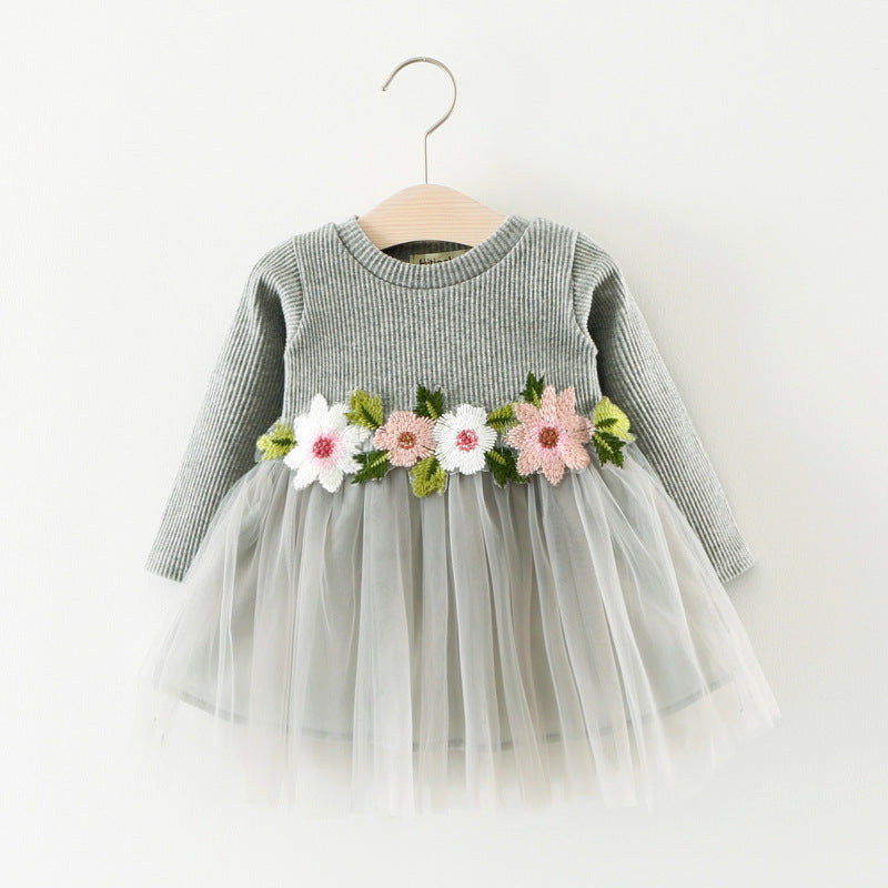 Children Princess Flower waist long sleeved dress
