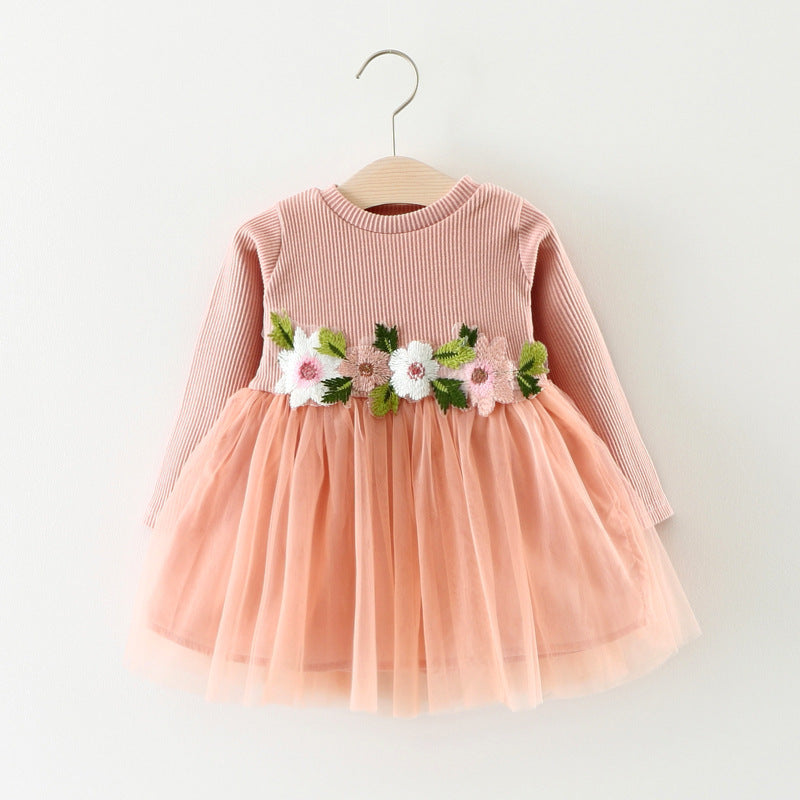 Children Princess Flower waist long sleeved dress