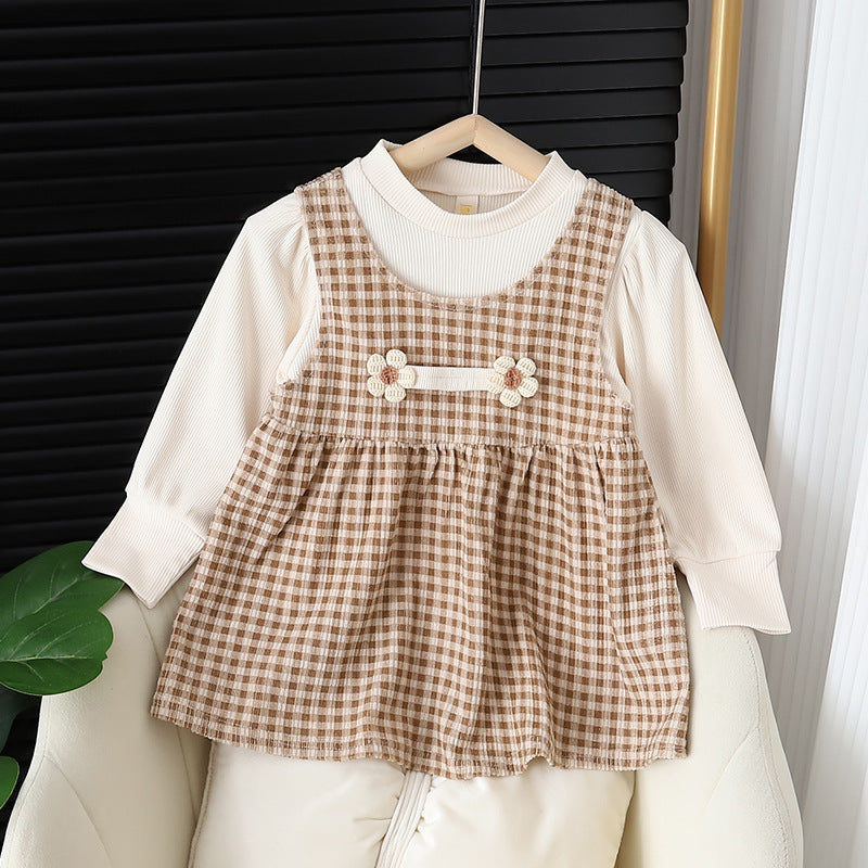 Girl Round-neck Long-sleeved Baby Dress Suit
