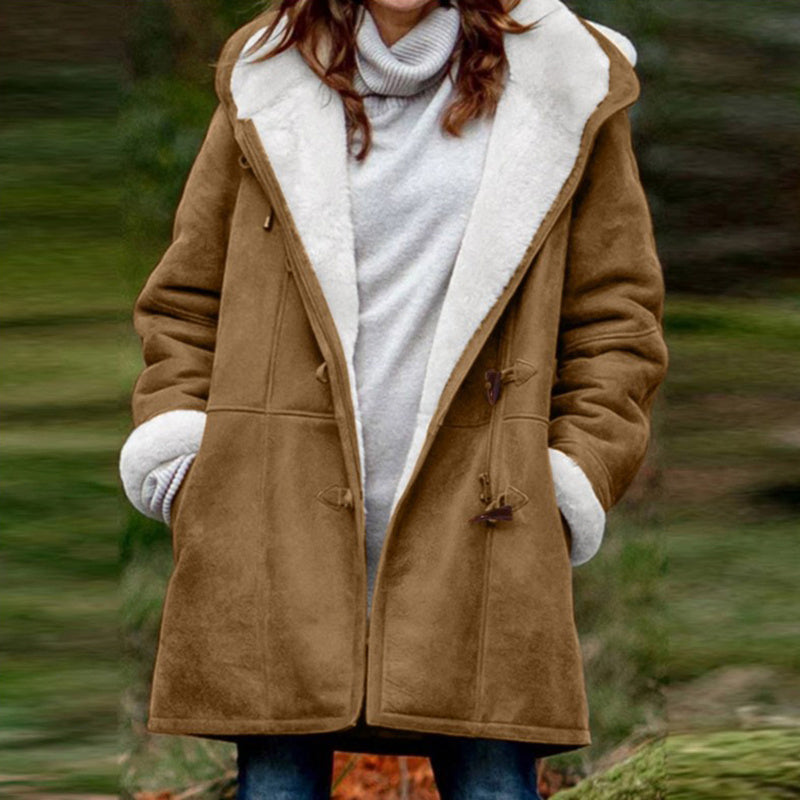 Winter Sherpa Lined Jacket for Women Duffle Toggle Coat Hooded Fleece Jacket