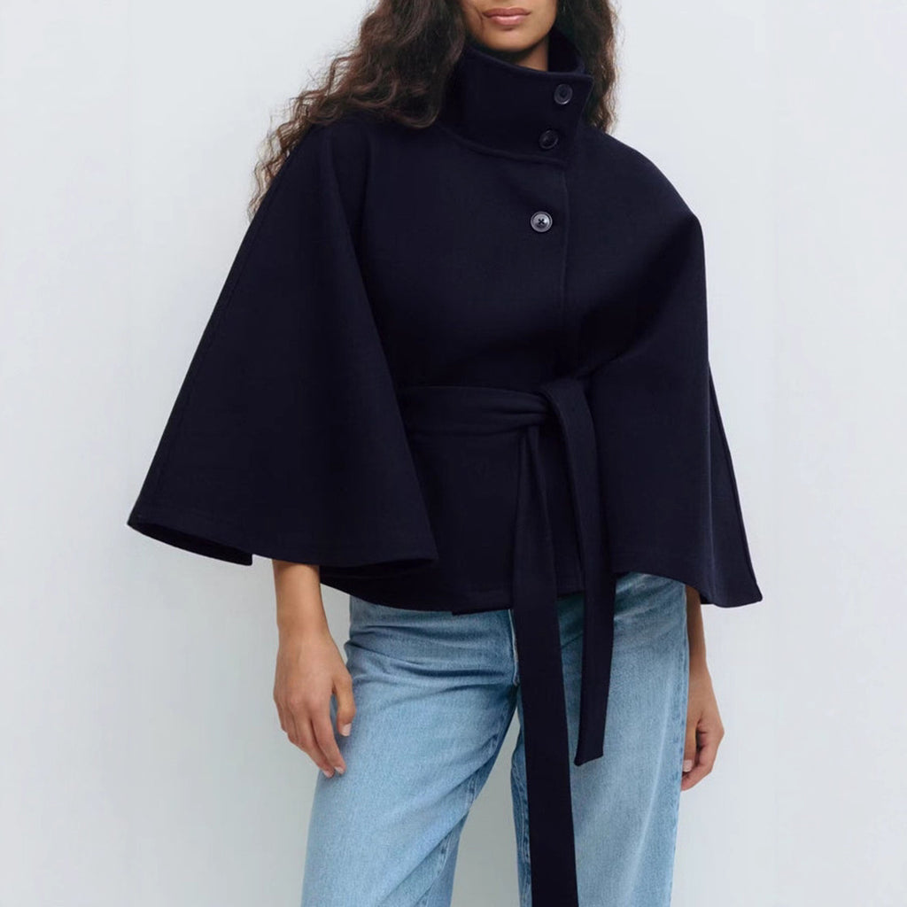 Winter High Neck Batwing Sleeve Coat With Belt