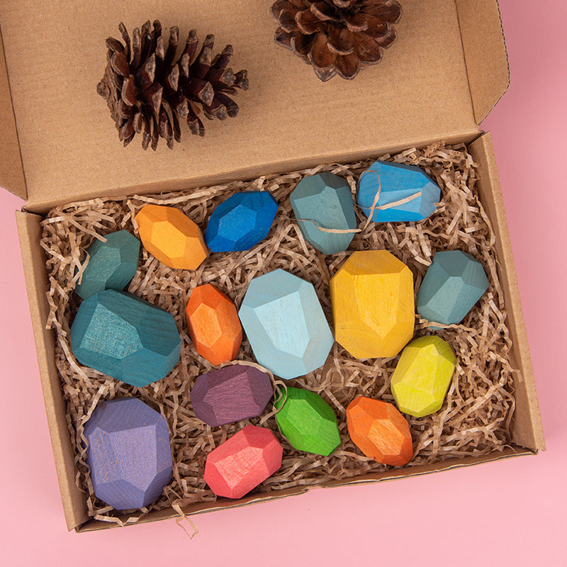 Wooden Colored Stones Jenga Children's Educational Toys Ornaments