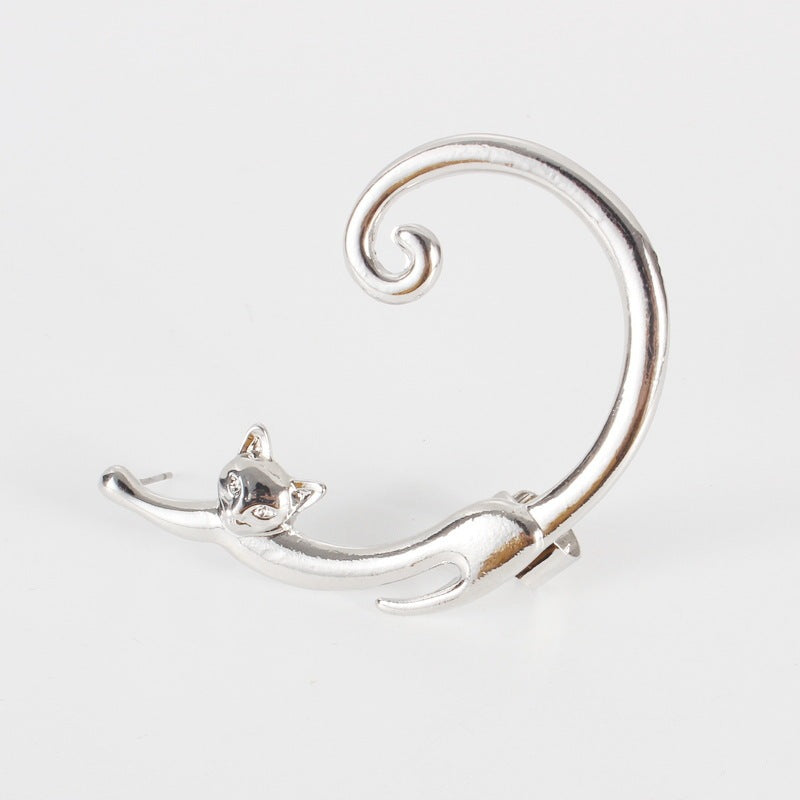 Punk Style Cat Post Earring with Ear Cuff Animal Stud Earring