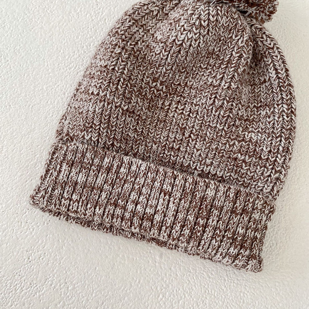 Mixed Color Thick Needle Pullover Pants with Fur Ball Knitted Hat 3-piece Set