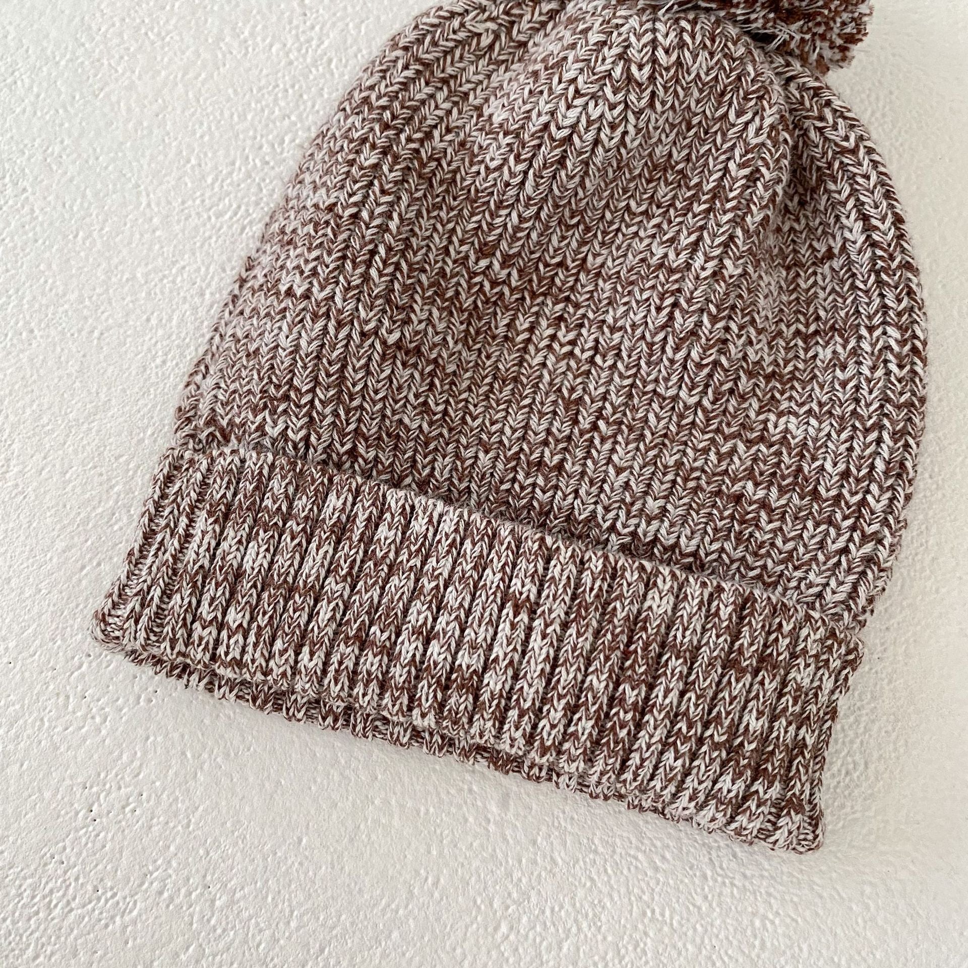 Mixed Color Thick Needle Pullover Pants with Fur Ball Knitted Hat 3-piece Set