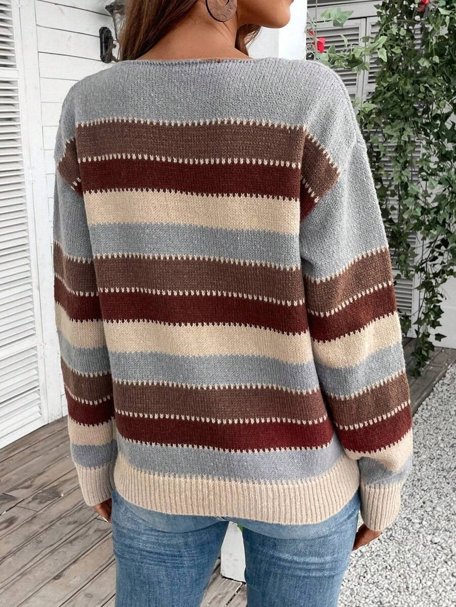 Striped Pullover Sweater Fashion Casual Long Sleeve Top