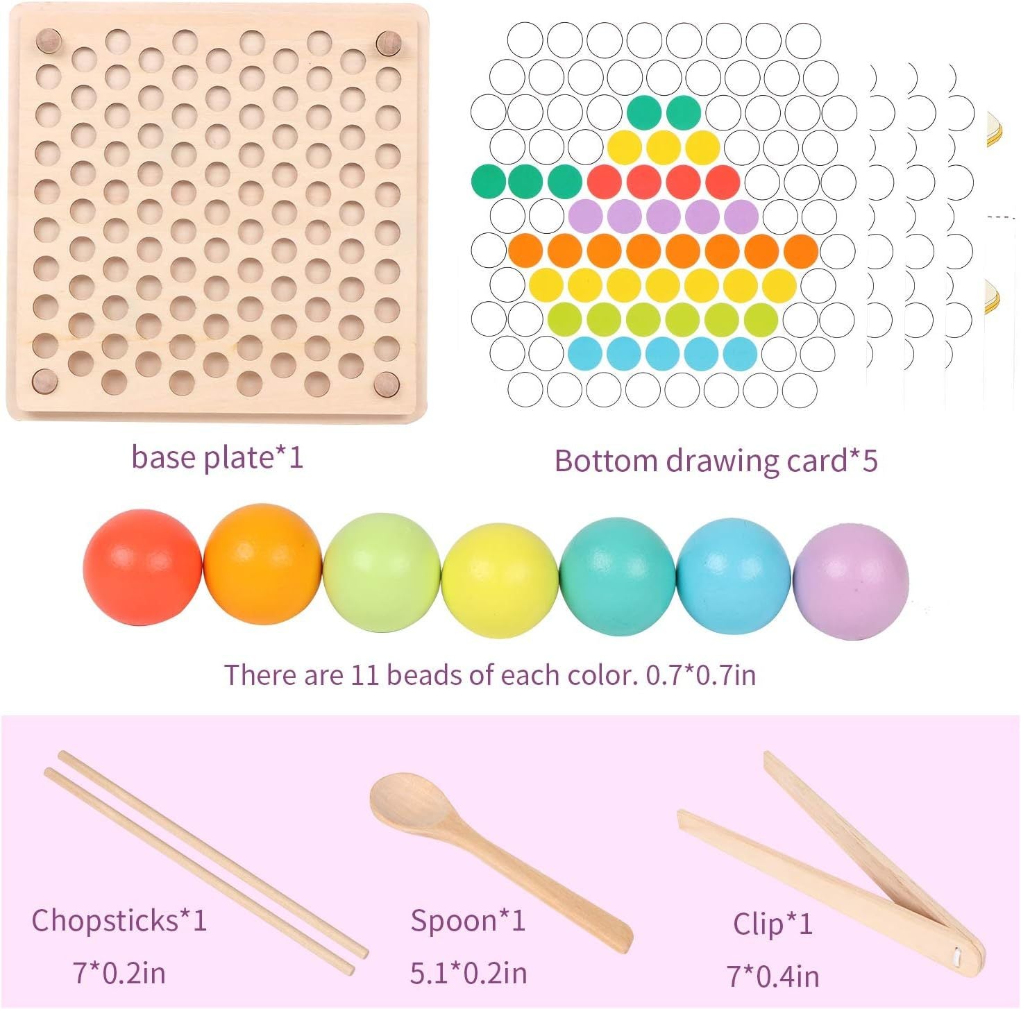 Colorful Wooden Peg Board Beads Game Learning Montessori Toy