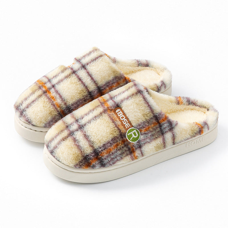 Plush Non-slip Plaid Slippers