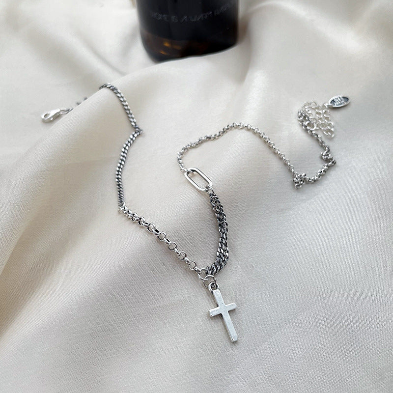 925 Sterling Silver Cross Retro Necklace Female Simple