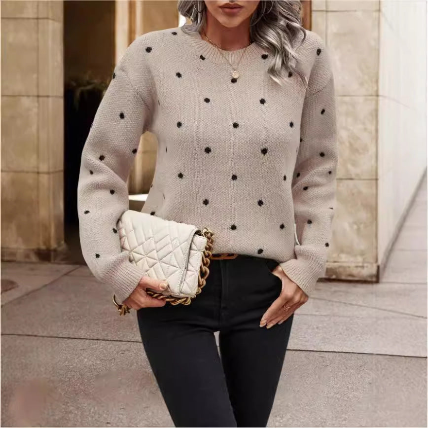 Polka Dot Print Pullover Knitted Sweater