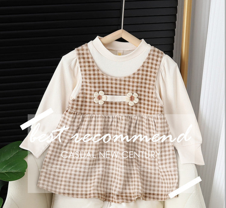 Girl Round-neck Long-sleeved Baby Dress Suit