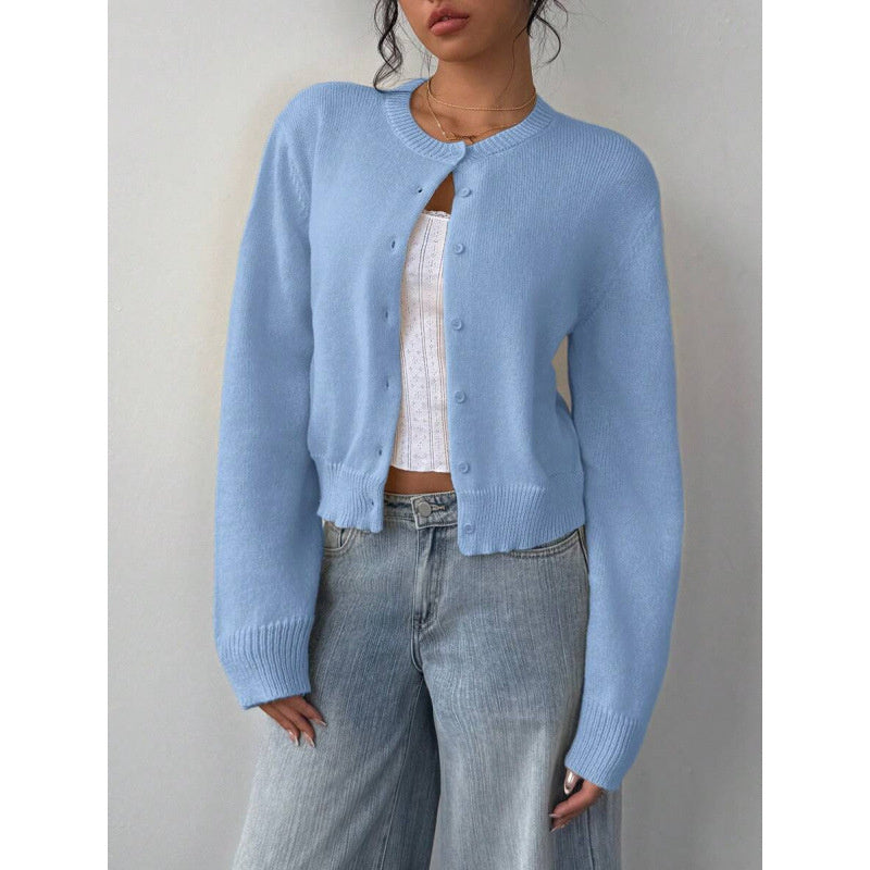 Chic Long Sleeved Knitted Cardigan Solid Color Short Sweater For Women