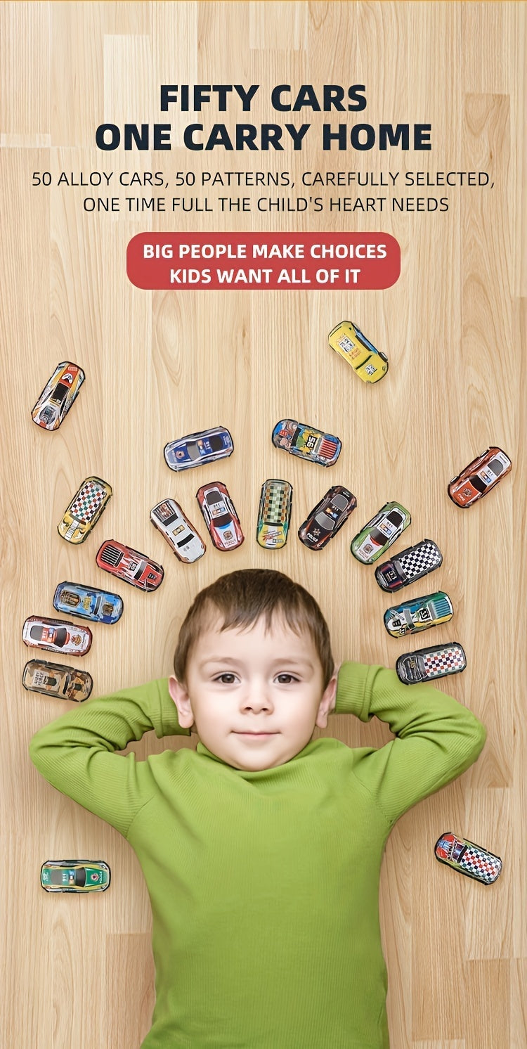 50-piece Metal Toy Car Set With Storage Box And Foldable Play Mat