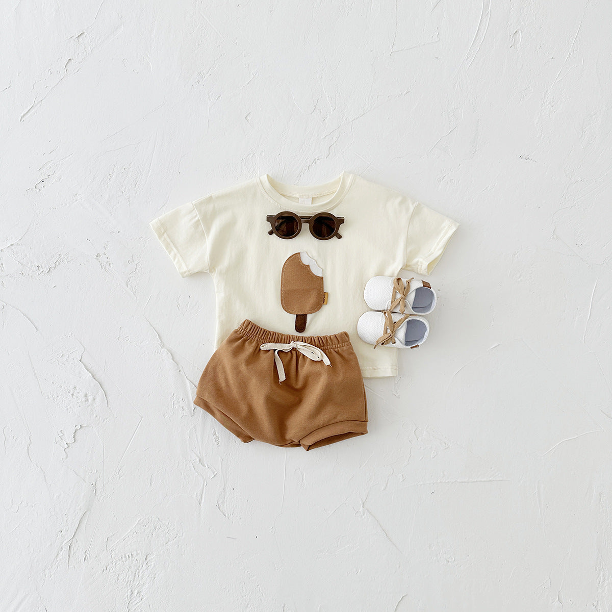 Casual Round Neck Cotton Short Sleeve Shorts Suit