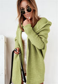 Knitted Hooded Cardigan Solid Color Batwing Sleeve Sweater