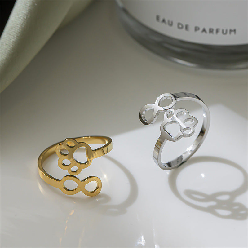 Simple 8-word Dog's Paw Open Tail Ring Women