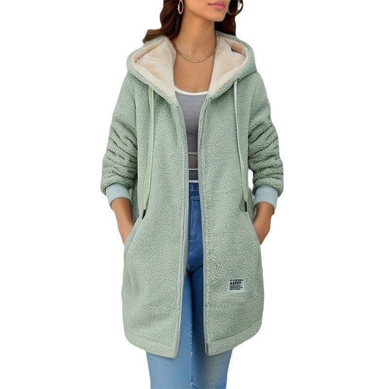 Winter Fleece Hooded Jacket Zip-up Pockets