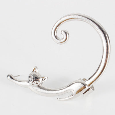 Punk Style Cat Post Earring with Ear Cuff Animal Stud Earring