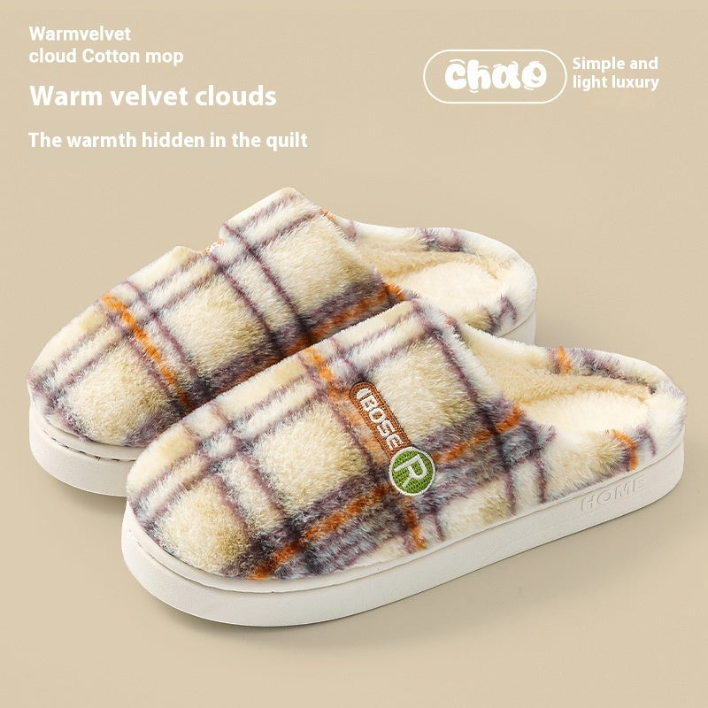 Plush Non-slip Plaid Slippers