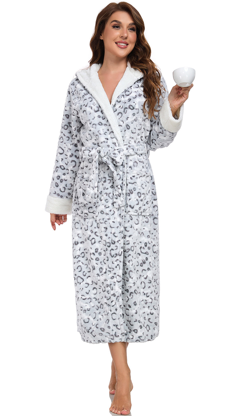 RONGTAI Ladies Long Fleece Bathrobe