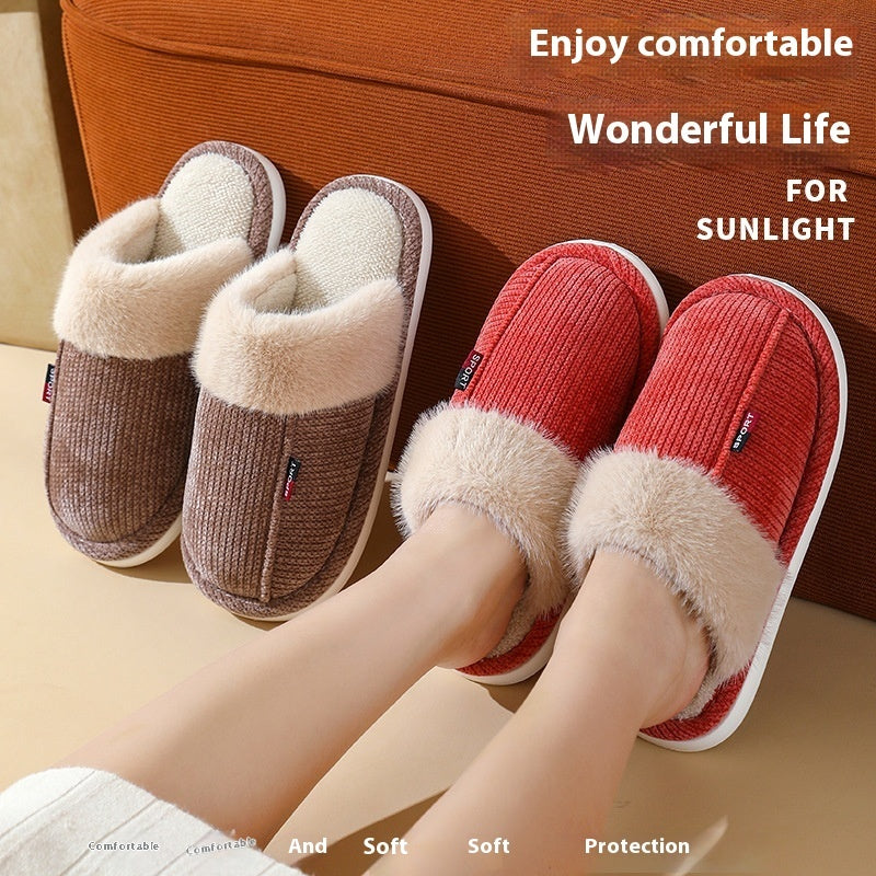 Fur Lined Non-slip Thermal Cotton Slippers