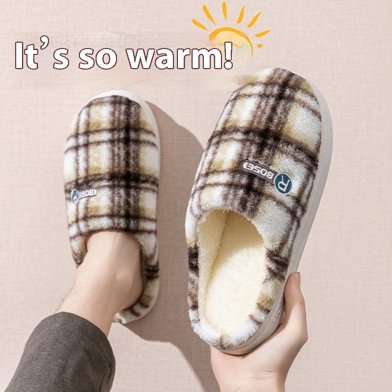 Plush Non-slip Plaid Slippers