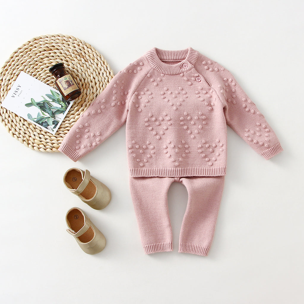 Children's Knitted Solid Color Sweater & Pants Set