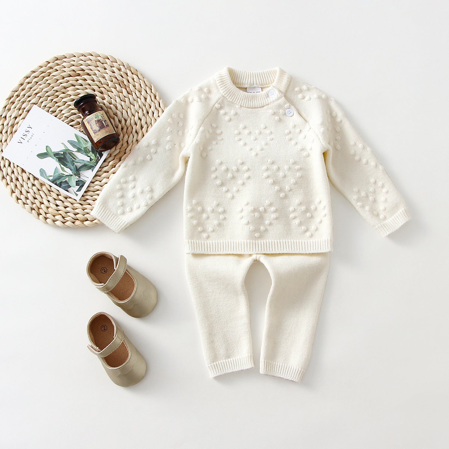 Children's Knitted Solid Color Sweater & Pants Set