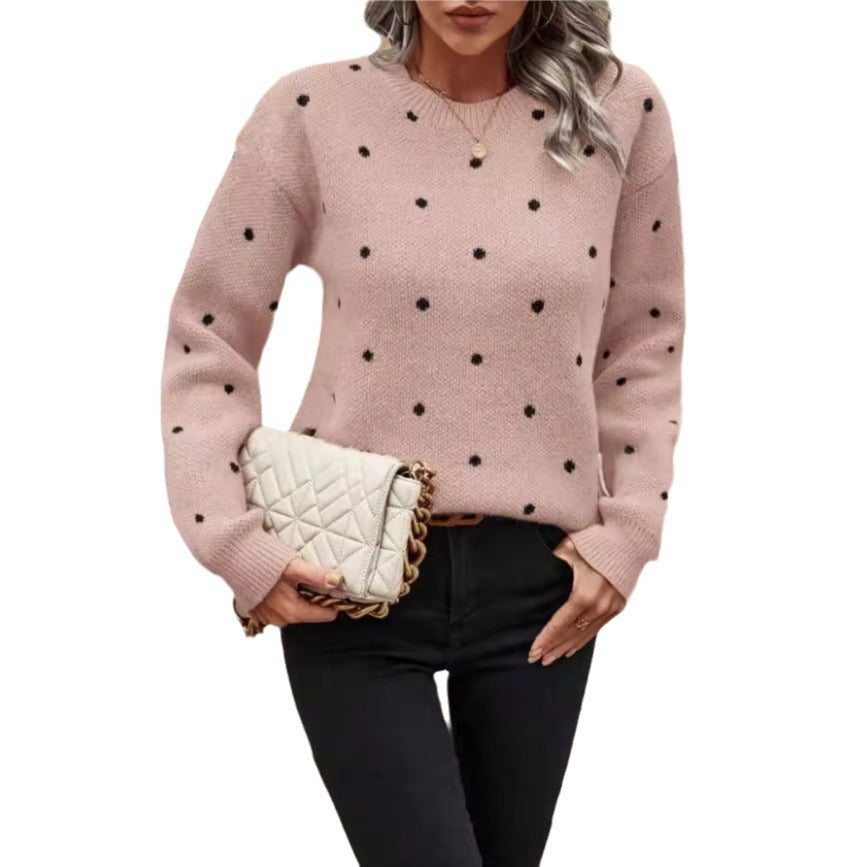 Polka Dot Print Pullover Knitted Sweater