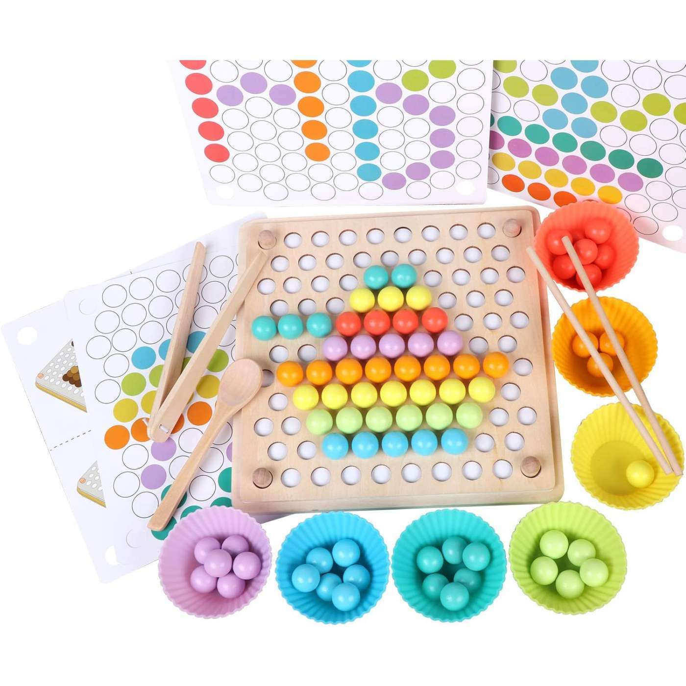 Colorful Wooden Peg Board Beads Game Learning Montessori Toy