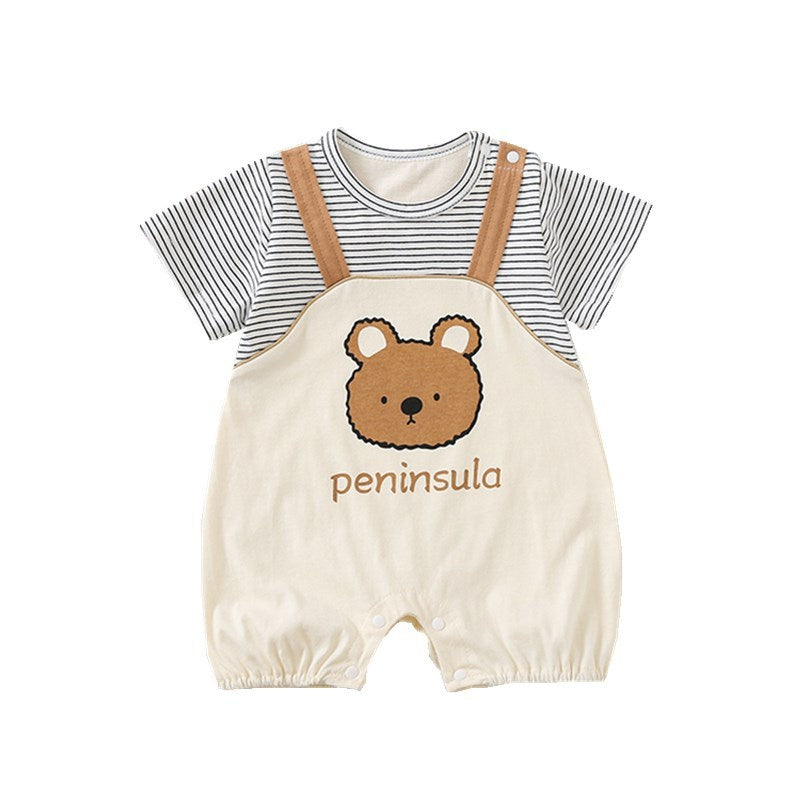 Bear Print Baby Short Sleeve Rompers