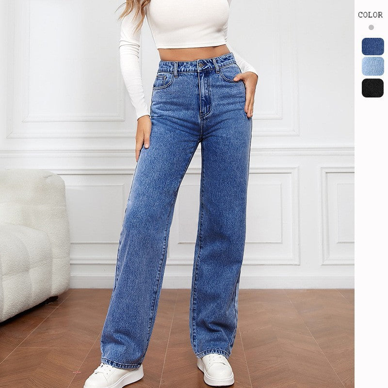 Washed Straight Women's Jeans Mid Rise