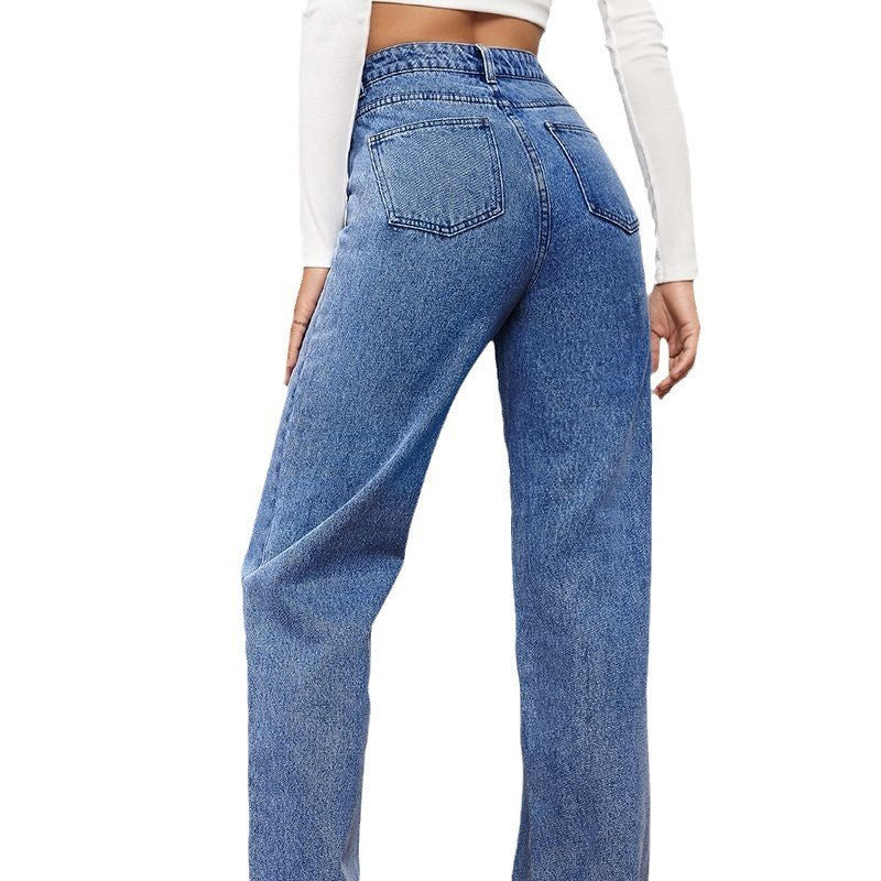 Washed Straight Women's Jeans Mid Rise
