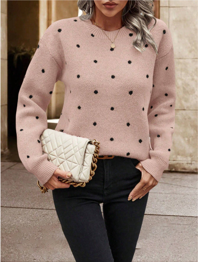 Polka Dot Print Pullover Knitted Sweater