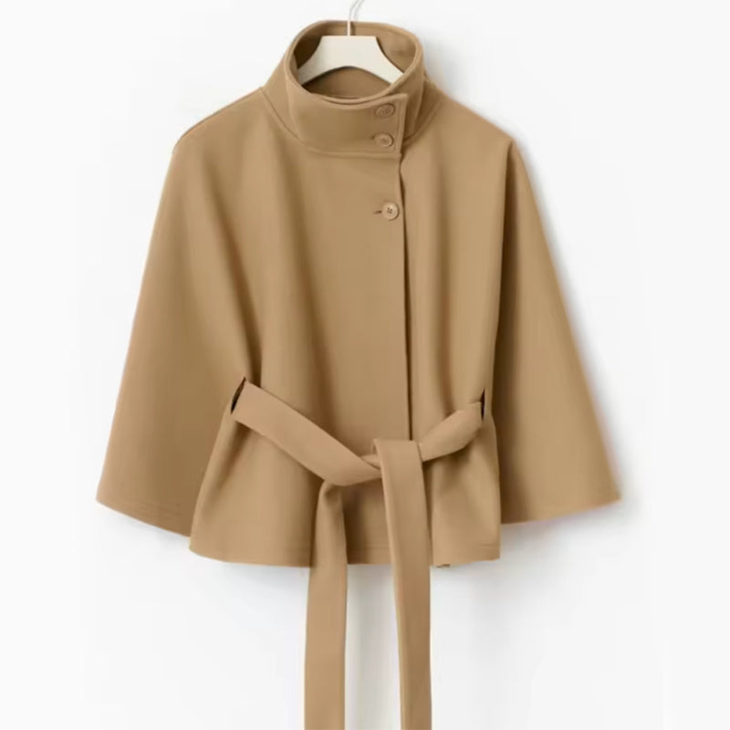 Winter High Neck Batwing Sleeve Coat With Belt