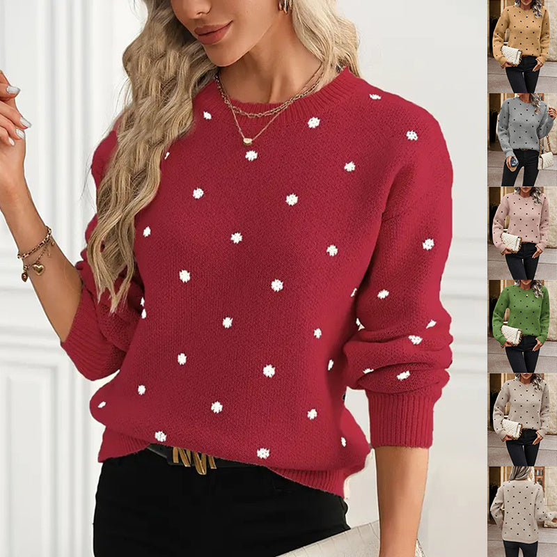 Polka Dot Print Pullover Knitted Sweater
