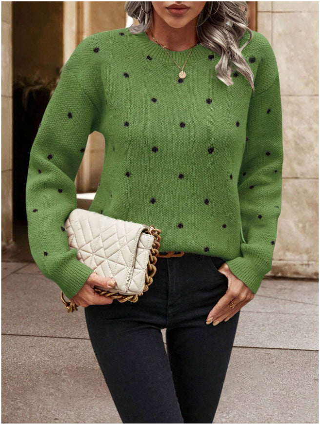 Polka Dot Print Pullover Knitted Sweater