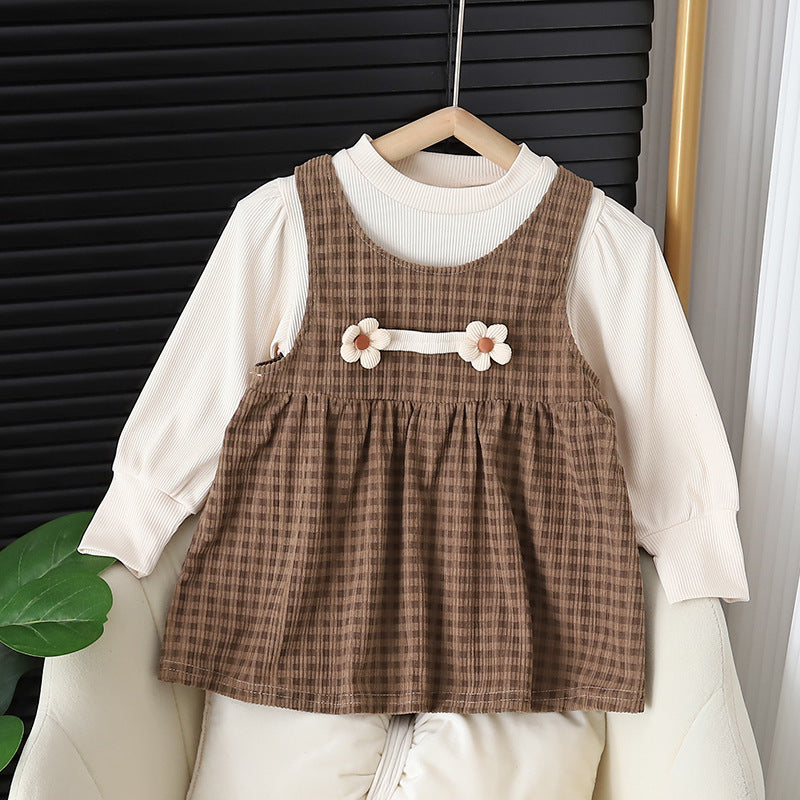 Girl Round-neck Long-sleeved Baby Dress Suit