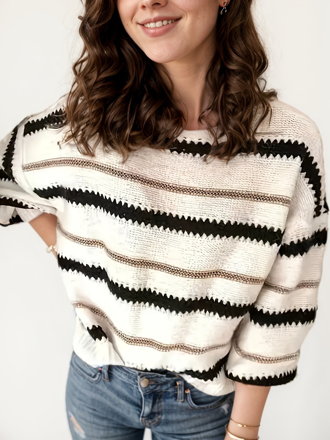 Striped Casual Long Sleeved Knitted Sweater