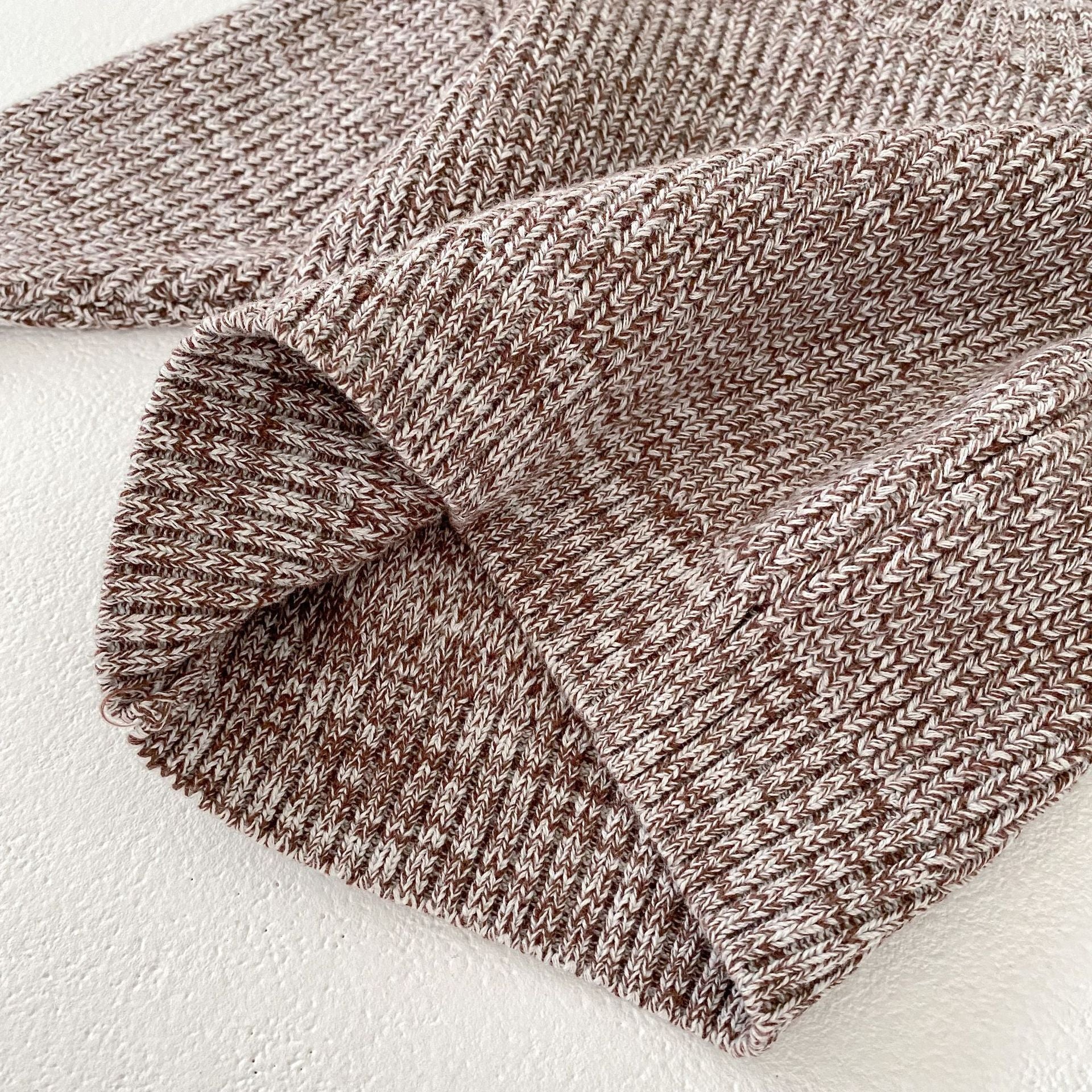 Mixed Color Thick Needle Pullover Pants with Fur Ball Knitted Hat 3-piece Set