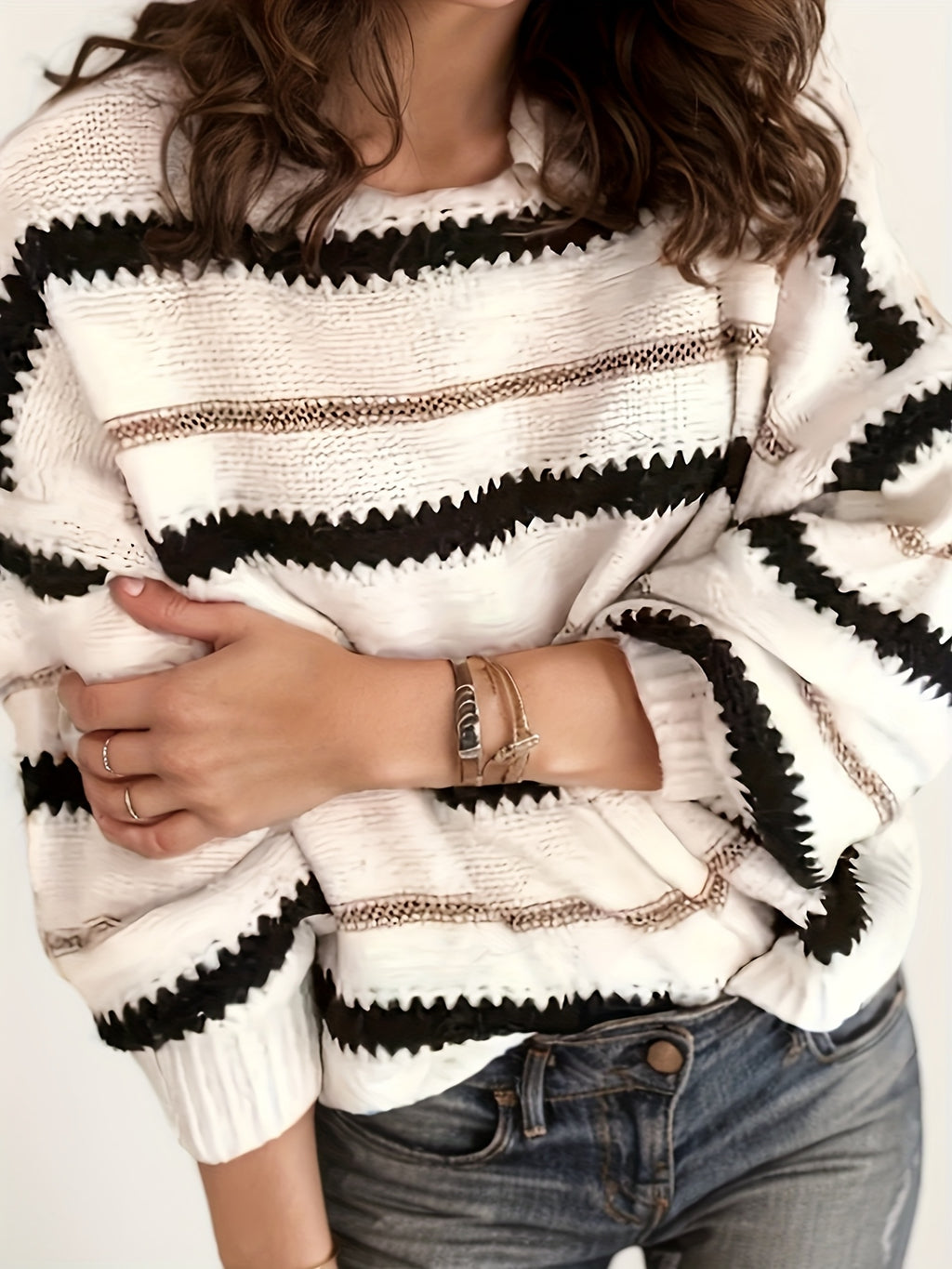 Striped Casual Long Sleeved Knitted Sweater