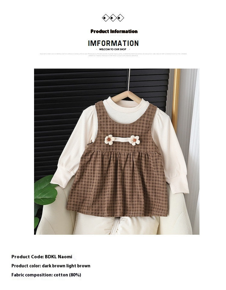 Girl Round-neck Long-sleeved Baby Dress Suit