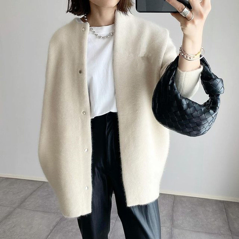 Single Breasted Cardigan Solid Color Knitted Jacket