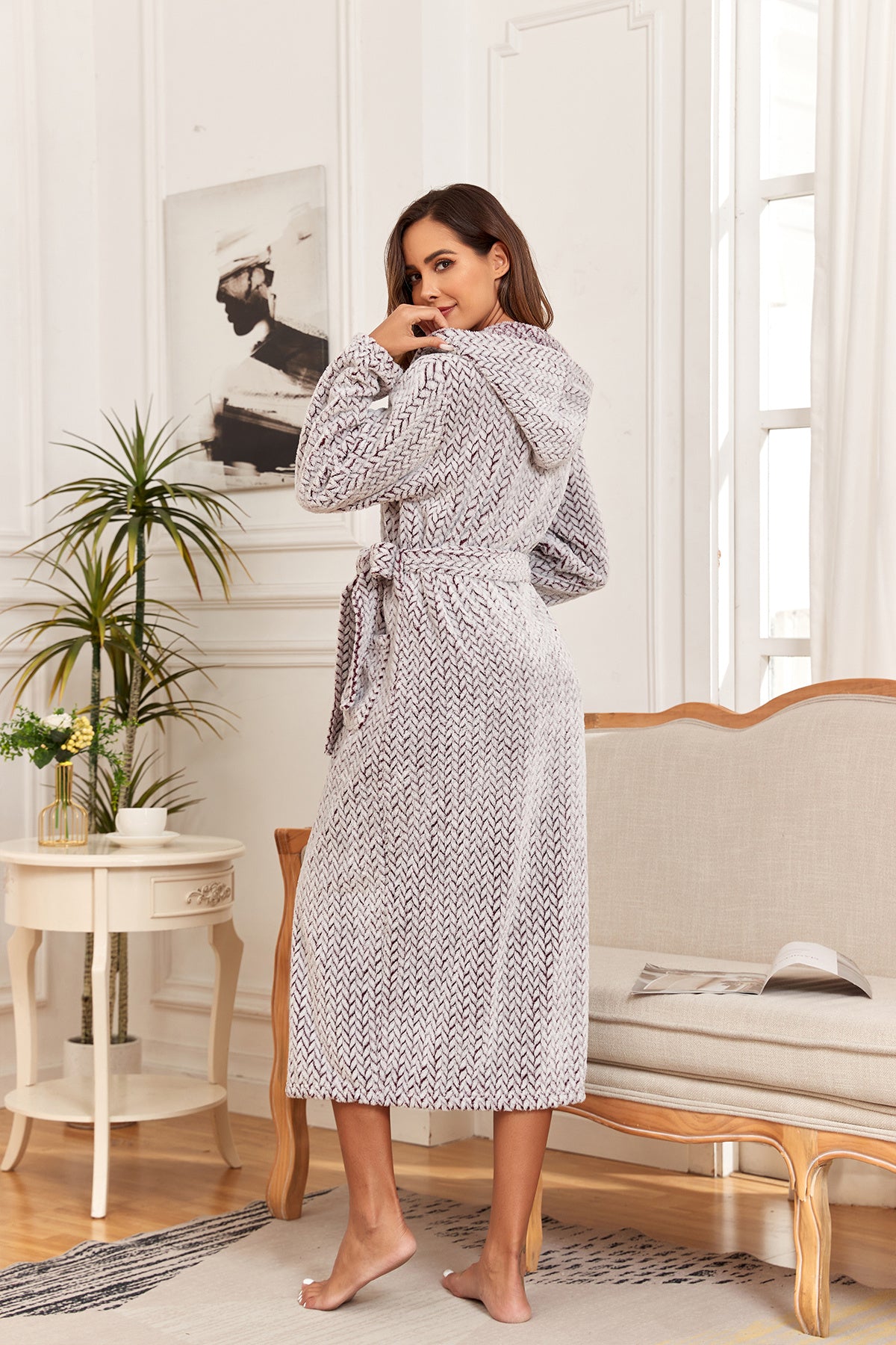 Ladies Long Fleece Bathrobe