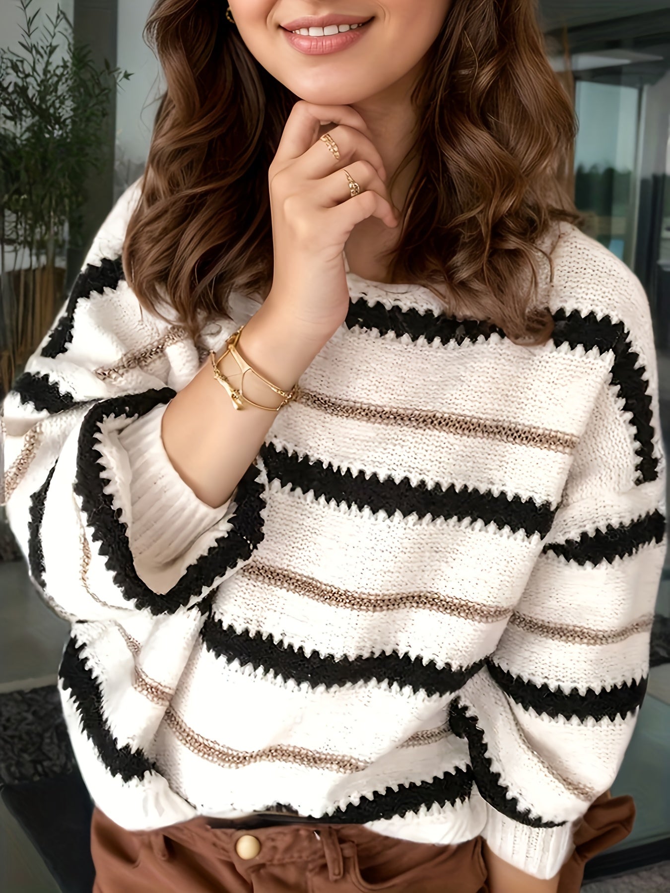 Striped Casual Long Sleeved Knitted Sweater