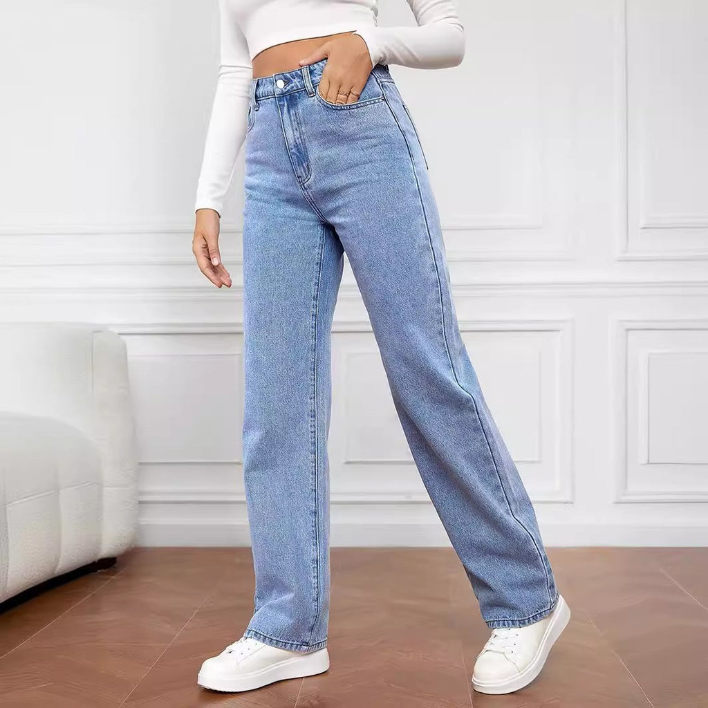 Washed Straight Women's Jeans Mid Rise