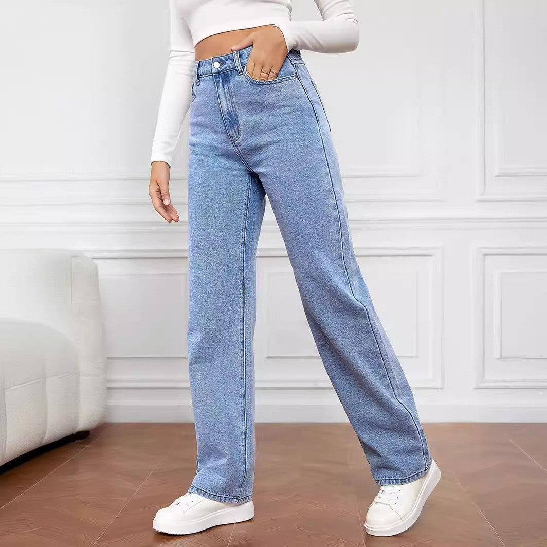 Washed Straight Women's Jeans Mid Rise