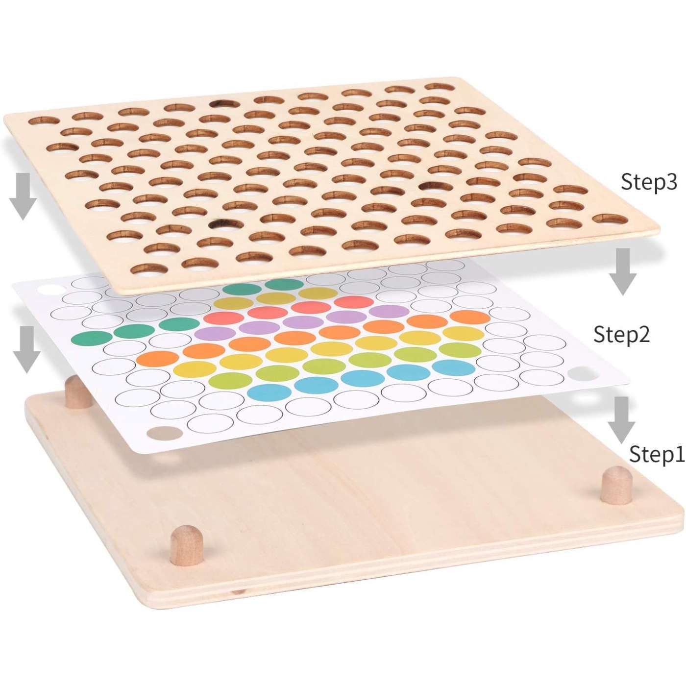 Colorful Wooden Peg Board Beads Game Learning Montessori Toy