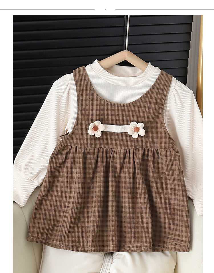 Girl Round-neck Long-sleeved Baby Dress Suit
