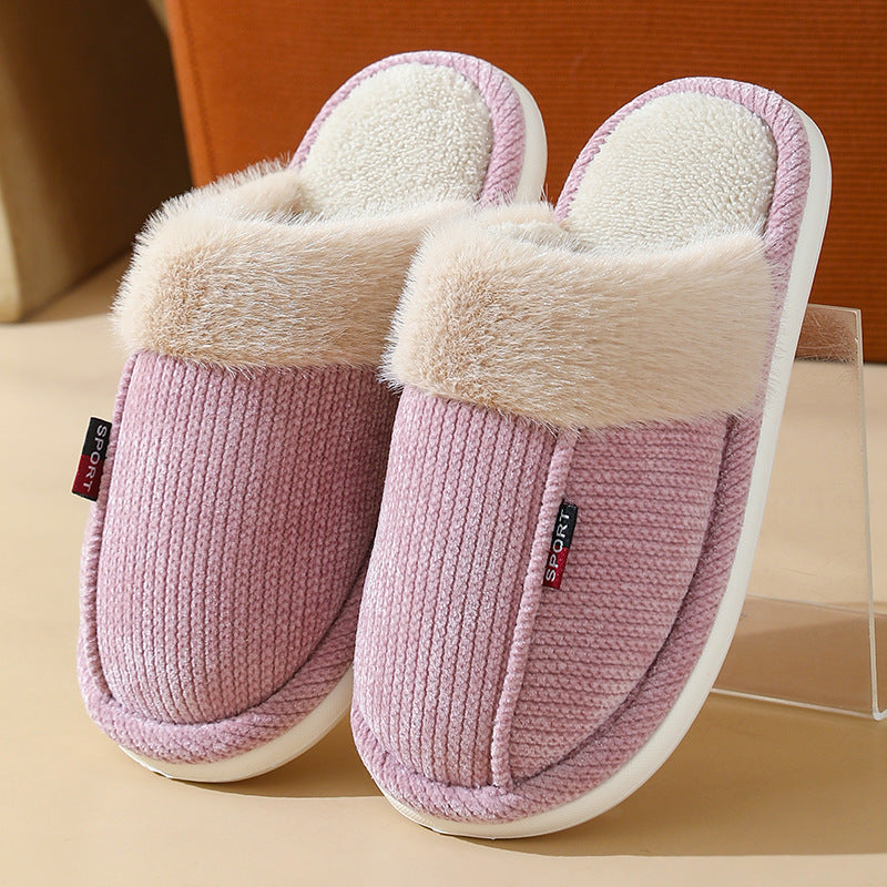 Fur Lined Non-slip Thermal Cotton Slippers